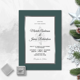 Invitation Mariage de fêtes élégant Émeraude Argent Hiver