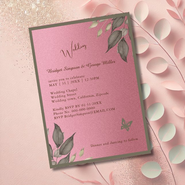 Invitation mariage de feuillage de parties scintillant rose (Créateur téléchargé)