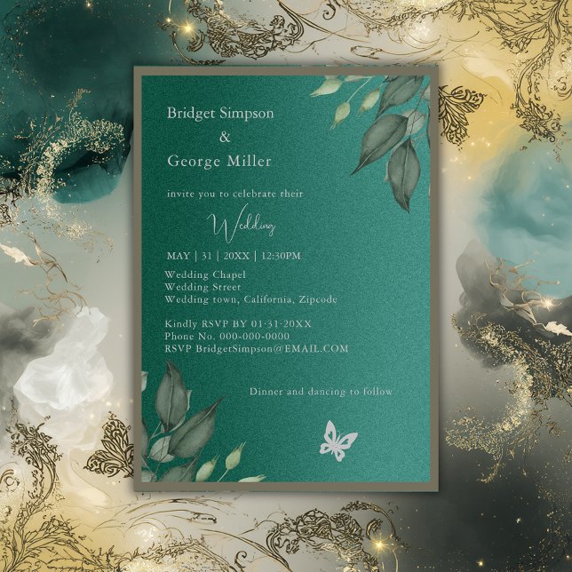 Invitation mariage de feuillage de parties scintillant vert é (Créateur téléchargé)