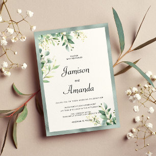 Invitation Mariage de feuillage d'eucalyptus rustique vert me