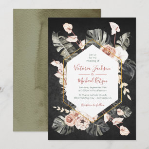 Invitation Mariage de feuillage en terre cuite et vert tropic