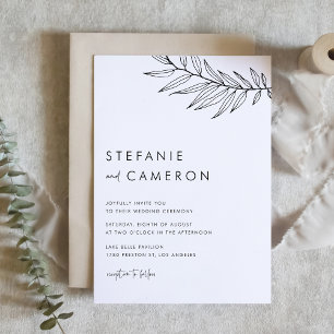 Invitation Mariage de feuillage minimaliste moderne noir