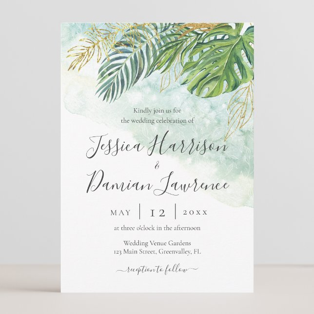 Invitation Mariage de feuillage vert Feuille Tropical (Créateur téléchargé)