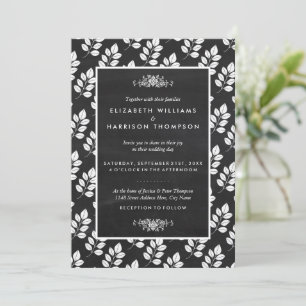 Invitation Mariage de feuille florale de tableau noir