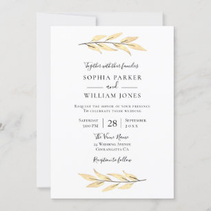 Invitation Mariage de feuille or élégant moderne