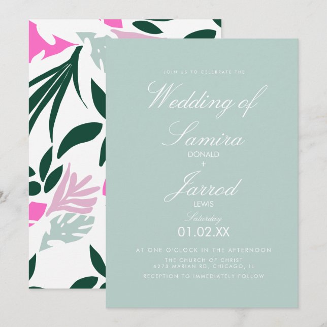 Invitation Mariage de feuille tropicale de Monstera de printe (Devant / Derrière)