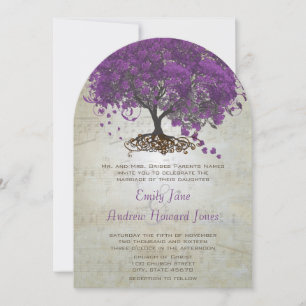 Invitation Mariage de feuilles de coeur violet invite