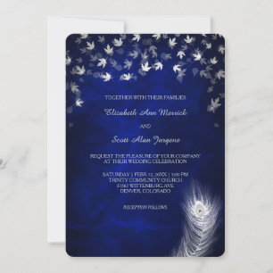 Invitation Mariage de feuilles et de plumes en chute d'argent
