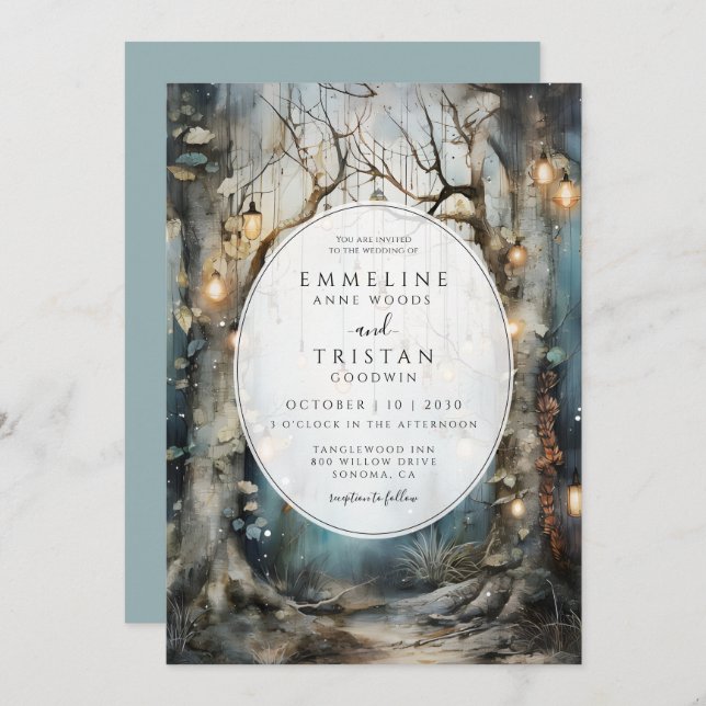 Invitation Mariage de feux lumineux enchanted Forest Path (Devant / Derrière)