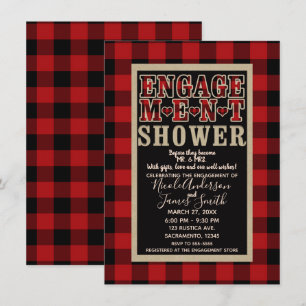 Invitation Mariage de fiançailles à carreaux de buffle noir r