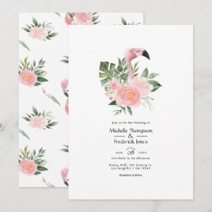 Invitation Mariage de Flamant rose rose tropique exotique