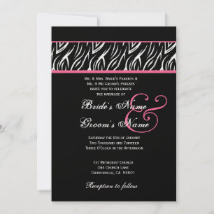 Invitation Mariage de flamme noir blanc rose Zèbre métal