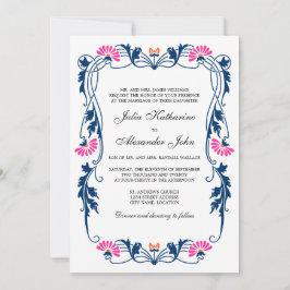 Invitation Mariage de flancs bleu marine et Fuchsia