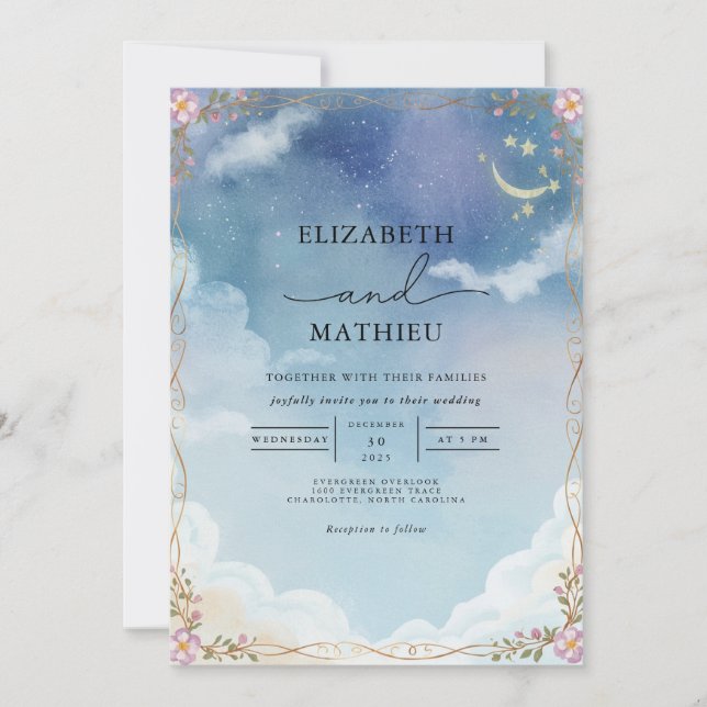 Invitation Mariage de fleur de nuages céleste (Devant)