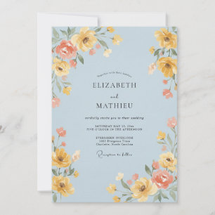 Invitation Mariage de Fleur Sauvage Bleu Poudre Joyeuse