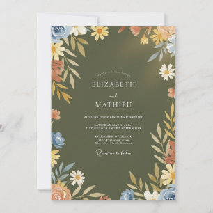 Invitation Mariage de Fleur Sauvage Jaune Olive Intemporel