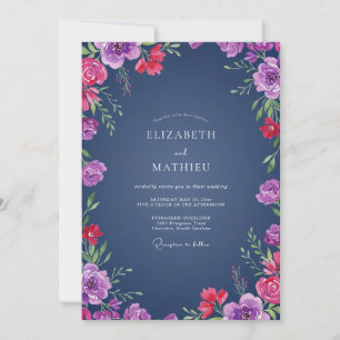 Invitation Mariage de Fleur Sauvage Magenta de Minuit