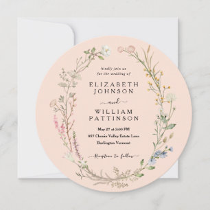 Invitation Mariage de Fleur sauvage rose pâle Russe