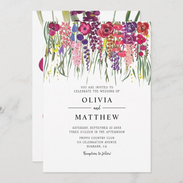 Invitation Mariage de fleurs acryliques Boho (Devant / Derrière)