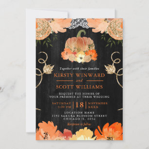 Invitation Mariage de fleurs automnales Citrouille aquarelle