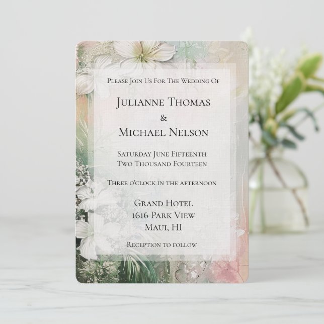 Invitation Mariage de fleurs blanches tropicales (Debout devant)