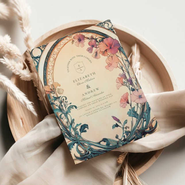 Invitation Mariage de fleurs bleu rouille (Créateur téléchargé)