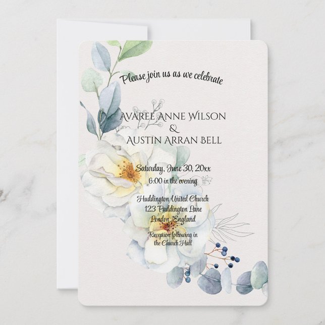 Invitation Mariage de fleurs d'aquarelle bleu et blanc (Créateur téléchargé)