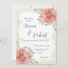 Invitation Mariage de fleurs d'aquarelle rouge