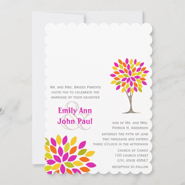 Invitation Mariage de fleurs d'arbre rustique rose orange cit (Devant)