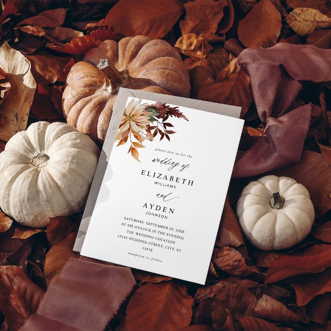 Invitation Mariage de fleurs de automne beige (Créateur téléchargé)