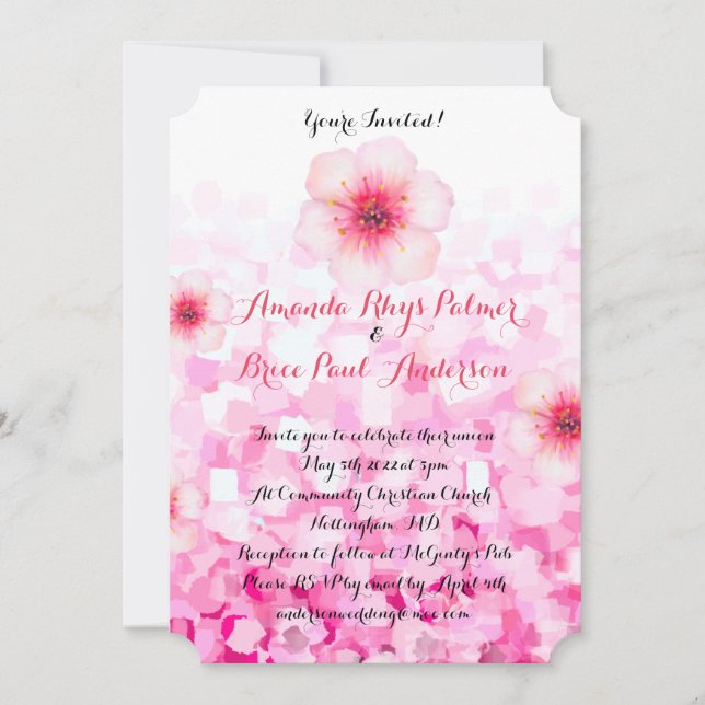 Invitation Mariage de fleurs de cerises (Devant)