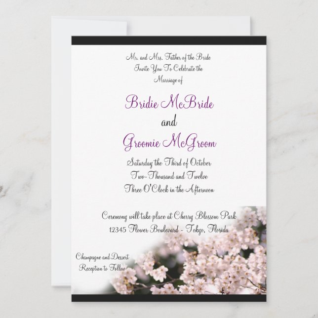 Invitation Mariage de fleurs de cerisiers (Devant)