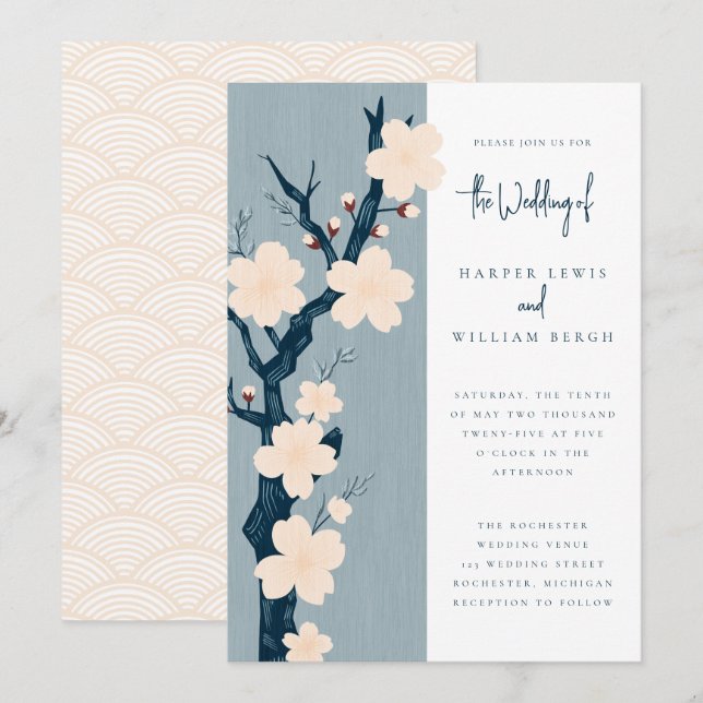 Invitation Mariage de fleurs de cerisiers japonais (Devant / Derrière)