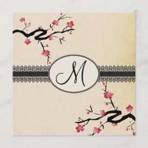 Invitation mariage de fleurs de cerisiers japonais monogramme