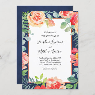 Invitation Mariage de fleurs de corail de la marine