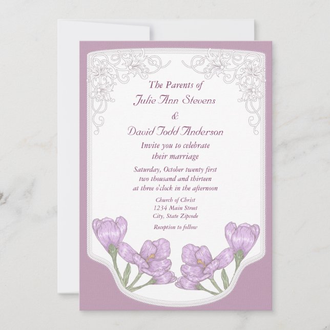 Invitation Mariage de fleurs de crocus pourpre printanière (Devant)