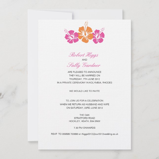 Invitation Mariage de fleurs de l'Hibiscus (Devant)