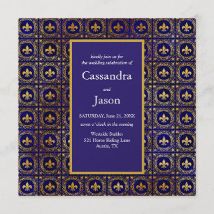 Invitation Mariage de fleurs de lis bleu et or
