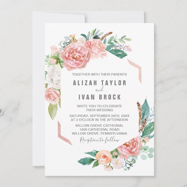 Invitation Mariage de fleurs de pivoines romantiques (Devant)