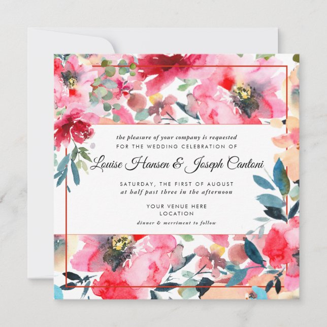 Invitation Mariage de fleurs de printemps aquarelle (Devant)