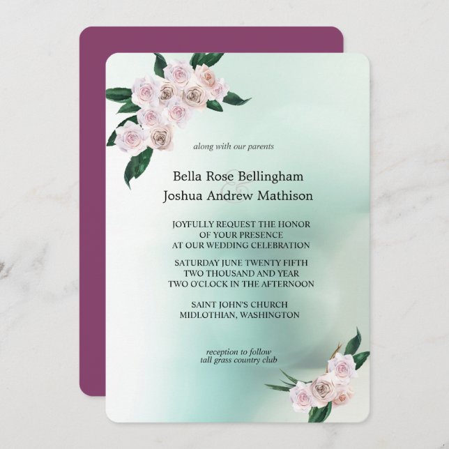 Invitation Mariage de fleurs de rose douce (Devant / Derrière)