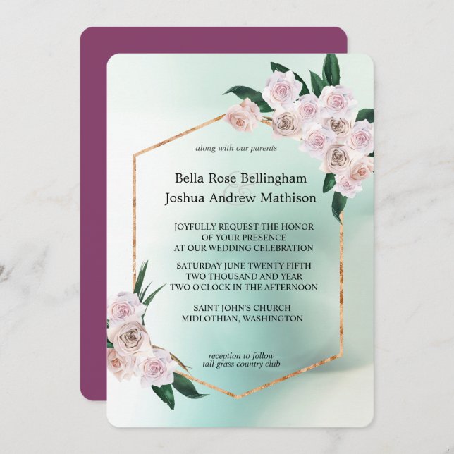 Invitation Mariage de fleurs de rose douce (Devant / Derrière)