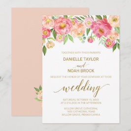 Invitation Mariage de fleurs de tourbe rose et de poitrine ro