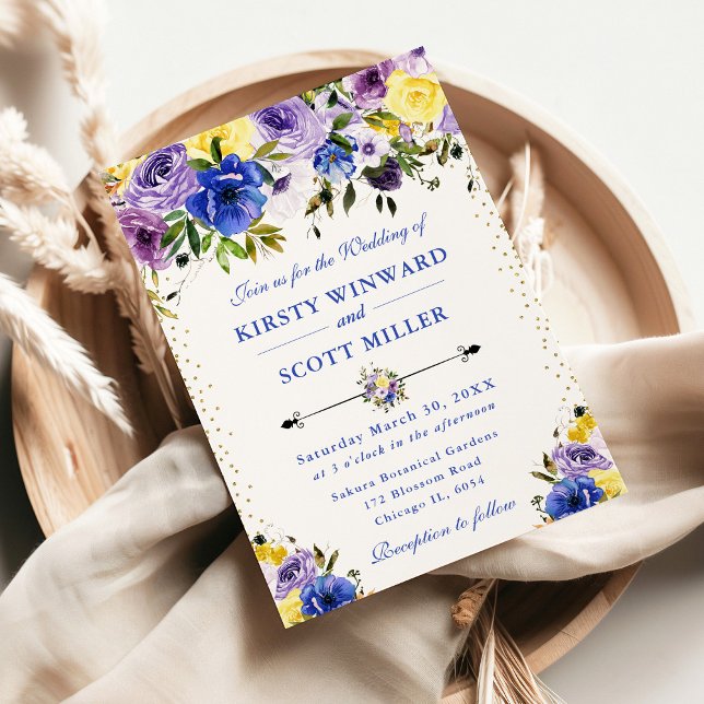 Invitation Mariage de fleurs d'été pourpre et crème (Créateur téléchargé)