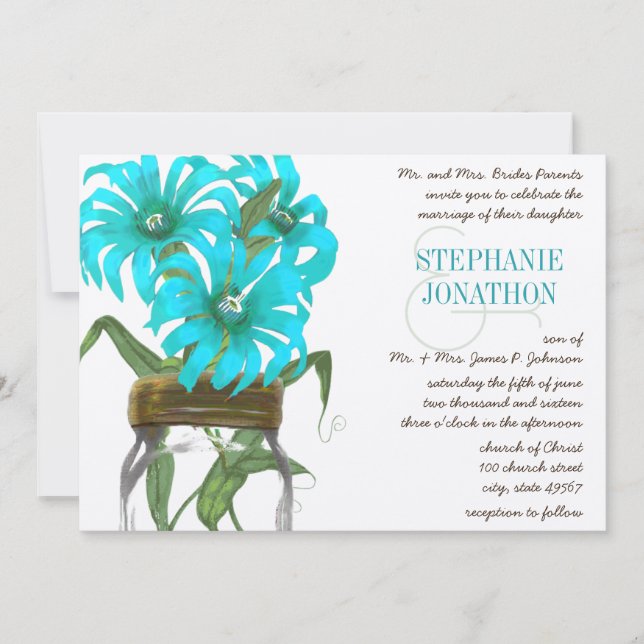 Invitation Mariage de fleurs exotiques Tropical Aqua Mason Ja (Devant)