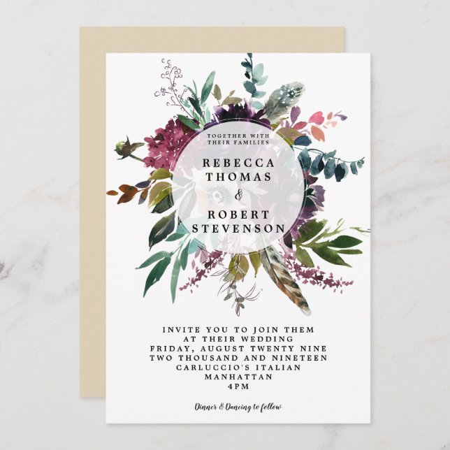 Invitation mariage de fleurs florales boho (Devant / Derrière)