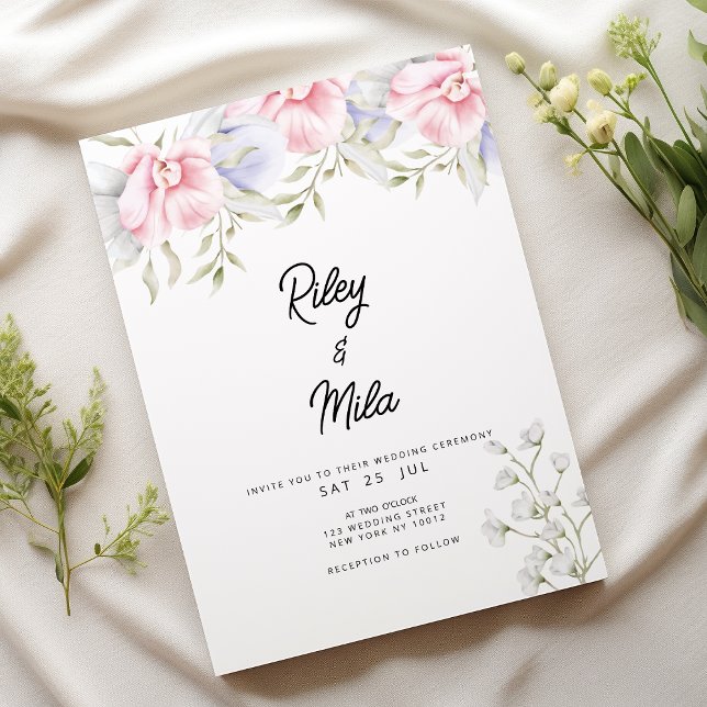 Invitation Mariage de fleurs lilas vert menthe rose botanique (Botanical pink mint green lilac flower Wedding )