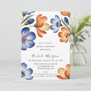 Invitation Mariage de Fleurs Orange et Bleu Cobalt