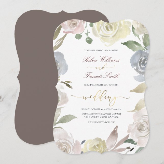 Invitation mariage de fleurs poussiéreuses (Devant / Derrière)