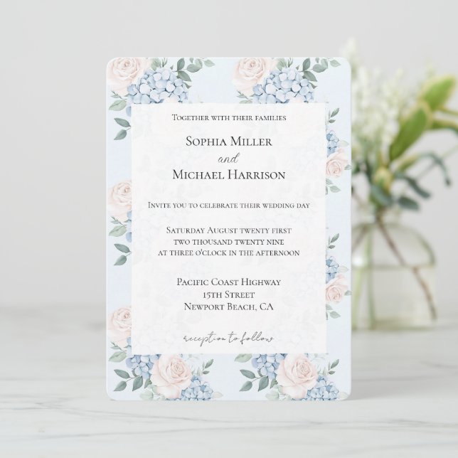 Invitation Mariage de fleurs rose romantique (Debout devant)